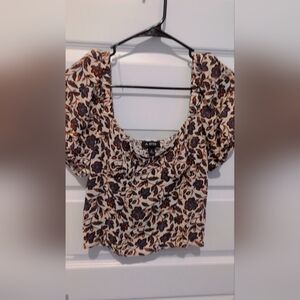 A. Byer Floral Puff Sleeve Blouse - Cream and Brown